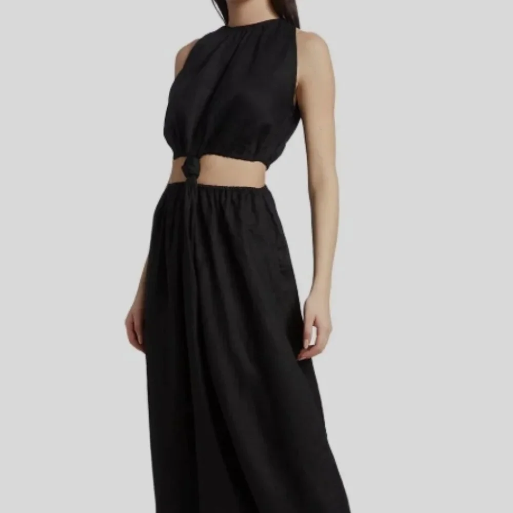 NWOT Faithfull The Brand Zeta Linen A Line Cut-out Midi Dress in Black S $329 - Picture 9 of 12